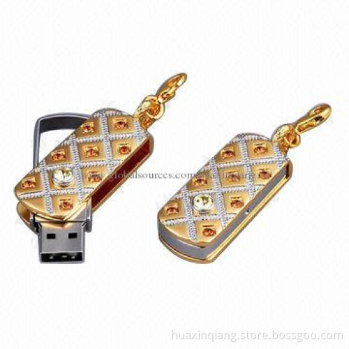 Diamond USB Flash Drive, 128MB-64GB Capacities, Metal/Diamond Housing, 5-year Warranty, USB 2.0/3.0